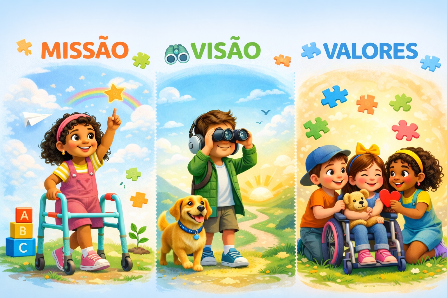 Missão, Visão e Valores da Interakids - crianças com deficiência representando inclusão e diversidade